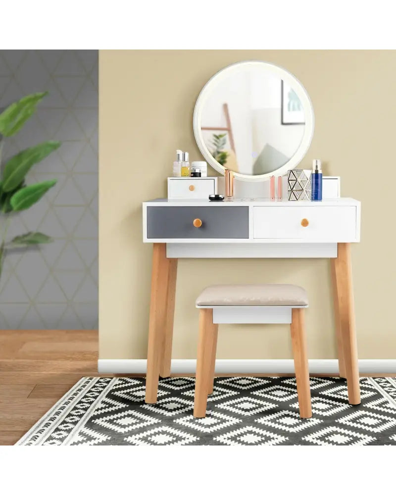 Makeup Dressing Table with 4 Drawers and Lighted Mirror-White - White - Makeup Vanities