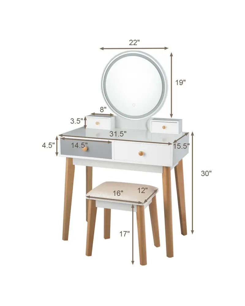 Makeup Dressing Table with 4 Drawers and Lighted Mirror-White - White - Makeup Vanities