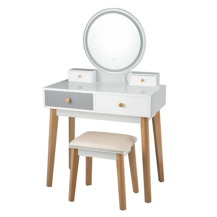 Makeup Dressing Table with 4 Drawers and Lighted Mirror-White - White - Makeup Vanities