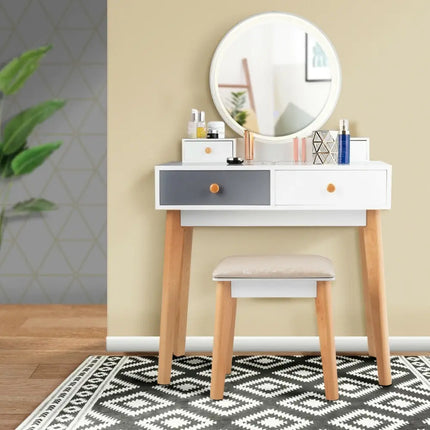 Makeup Dressing Table with 4 Drawers and Lighted Mirror-White - White - Makeup Vanities