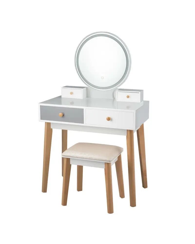 Makeup Dressing Table with 4 Drawers and Lighted Mirror-White - White - Makeup Vanities