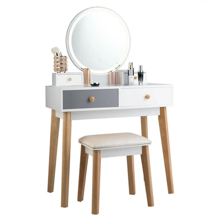 Makeup Dressing Table with 4 Drawers and Lighted Mirror-White - White - Makeup Vanities