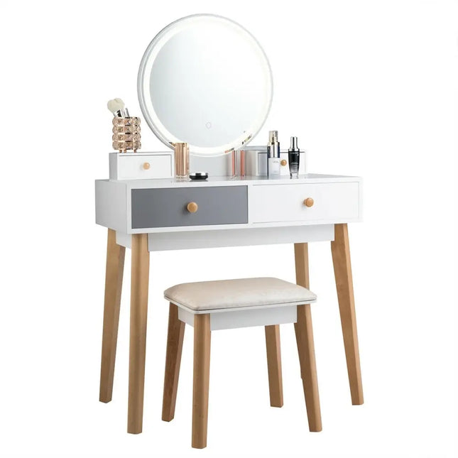 Makeup Dressing Table with 4 Drawers and Lighted Mirror-White - White - Makeup Vanities