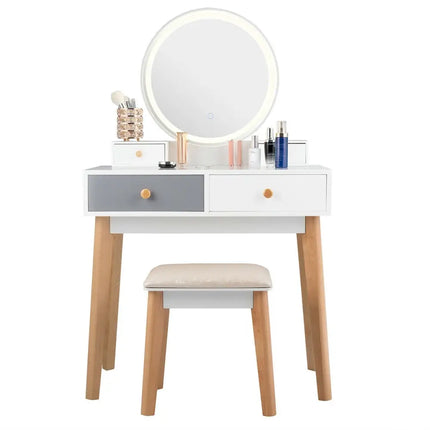 Makeup Dressing Table with 4 Drawers and Lighted Mirror-White - White - Makeup Vanities