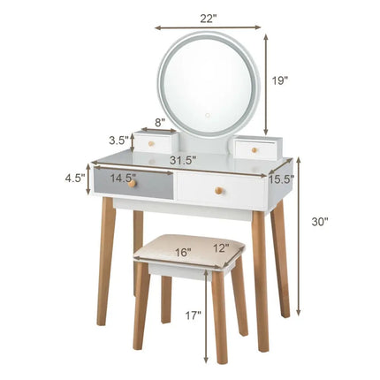 Makeup Dressing Table with 4 Drawers and Lighted Mirror-White - White - Makeup Vanities