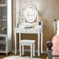 Makeup Dressing Table with Touch Switch Lighted Mirror and Cushioned Stool-White - White - Makeup Vanities