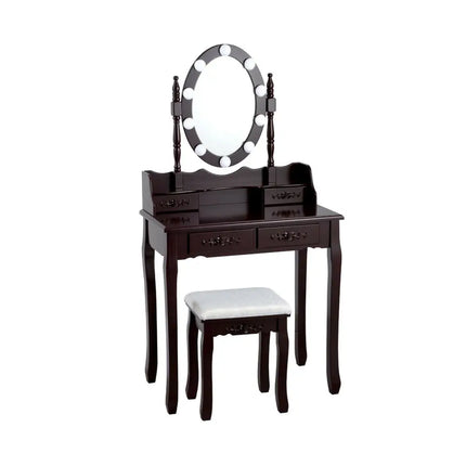 Makeup Dressing Table with Touch Switch Lighted Mirror and Cushioned Stool-Brown - Brown - Makeup Vanities