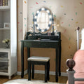 Makeup Dressing Table with Touch Switch Lighted Mirror and Cushioned Stool-Black - Black - Makeup Vanities