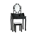 Makeup Dressing Table with Touch Switch Lighted Mirror and Cushioned Stool-Black - Black - Makeup Vanities
