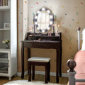 Makeup Dressing Table with Touch Switch Lighted Mirror and Cushioned Stool-Brown - Brown - Makeup Vanities