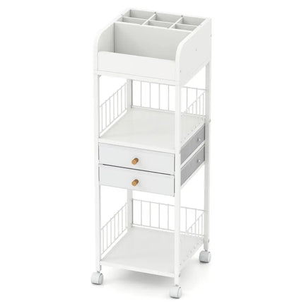 Makeup Organizer Floor Skincare Organizer Cart with Drawers and Storage Shelves-White - White - File Cabinets