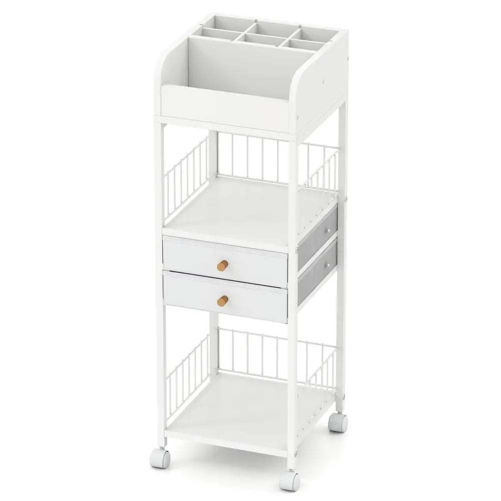Makeup Organizer Floor Skincare Organizer Cart with Drawers and Storage Shelves-White - White - File Cabinets