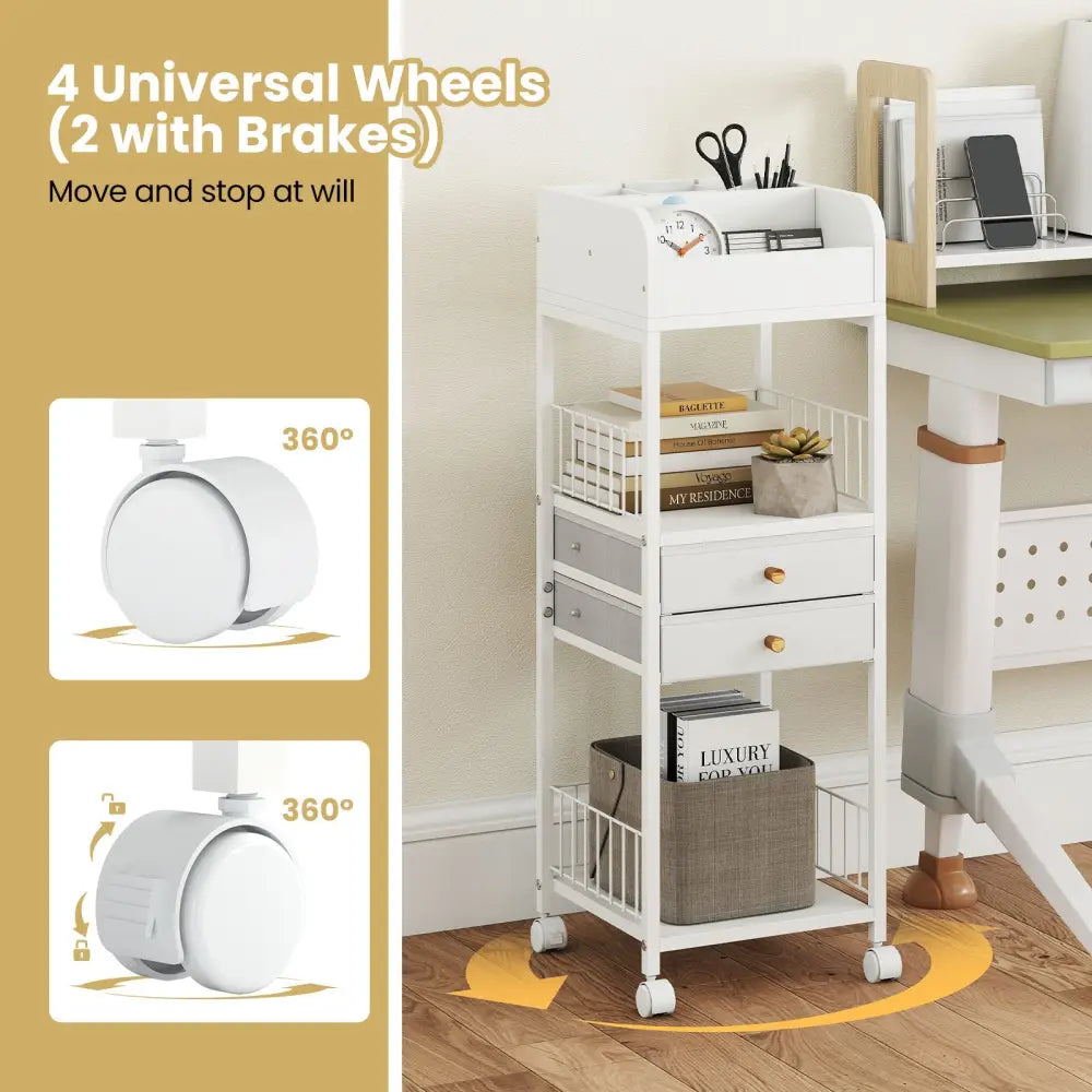 Makeup Organizer Floor Skincare Organizer Cart with Drawers and Storage Shelves-White - White - File Cabinets