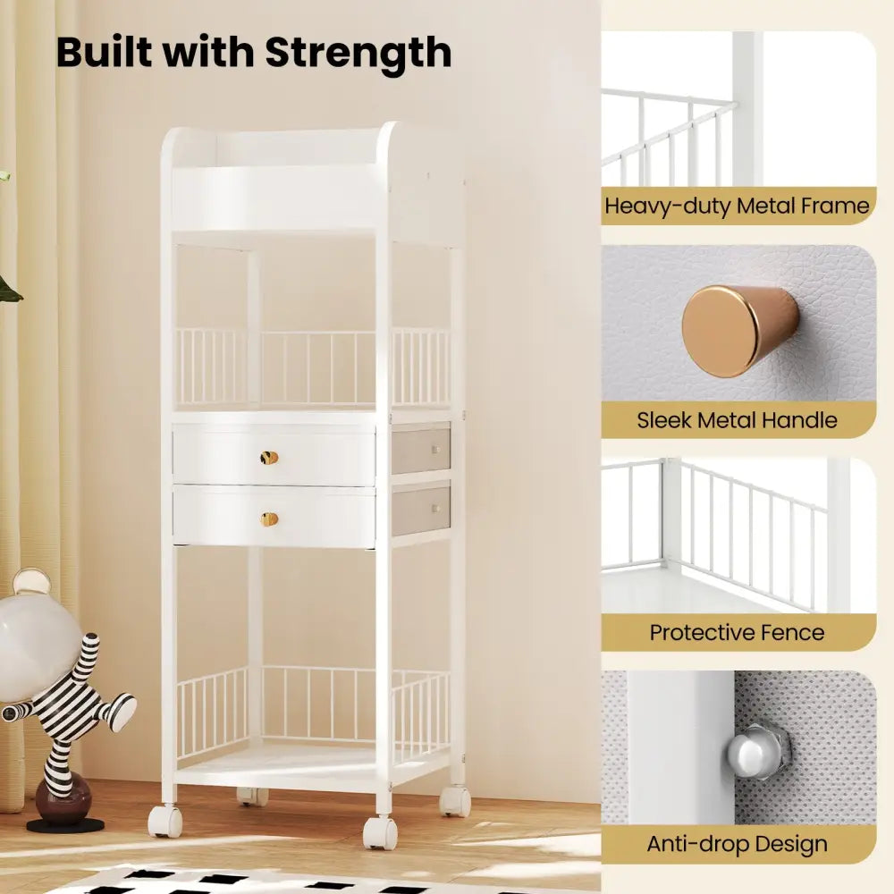 Makeup Organizer Floor Skincare Organizer Cart with Drawers and Storage Shelves-White - White - File Cabinets