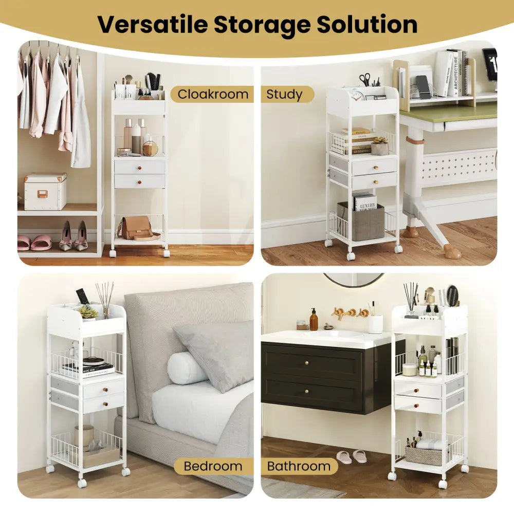 Makeup Organizer Floor Skincare Organizer Cart with Drawers and Storage Shelves-White - White - File Cabinets