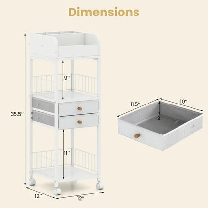 Makeup Organizer Floor Skincare Organizer Cart with Drawers and Storage Shelves-White - White - File Cabinets