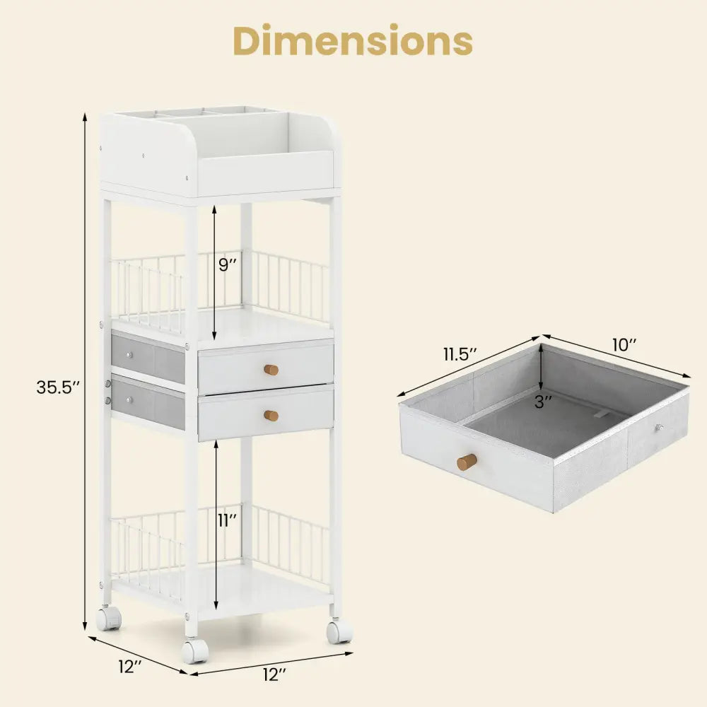 Makeup Organizer Floor Skincare Organizer Cart with Drawers and Storage Shelves-White - White - File Cabinets