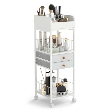 Makeup Organizer Floor Skincare Organizer Cart with Drawers and Storage Shelves-White - White - File Cabinets
