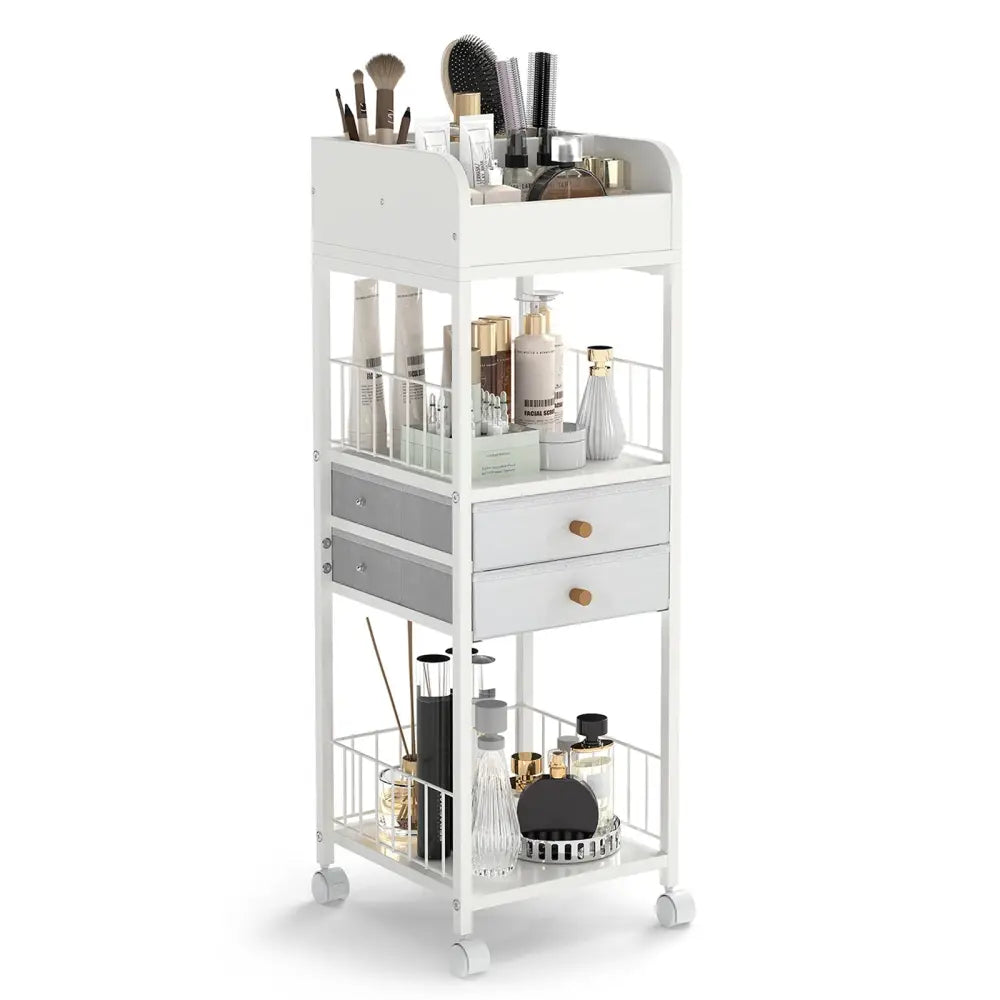 Makeup Organizer Floor Skincare Organizer Cart with Drawers and Storage Shelves-White - White - File Cabinets
