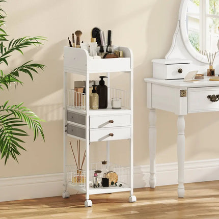 Makeup Organizer Floor Skincare Organizer Cart with Drawers and Storage Shelves-White - White - File Cabinets