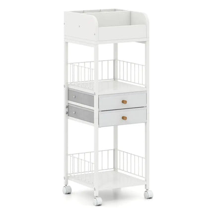 Makeup Organizer Floor Skincare Organizer Cart with Drawers and Storage Shelves-White - White - File Cabinets