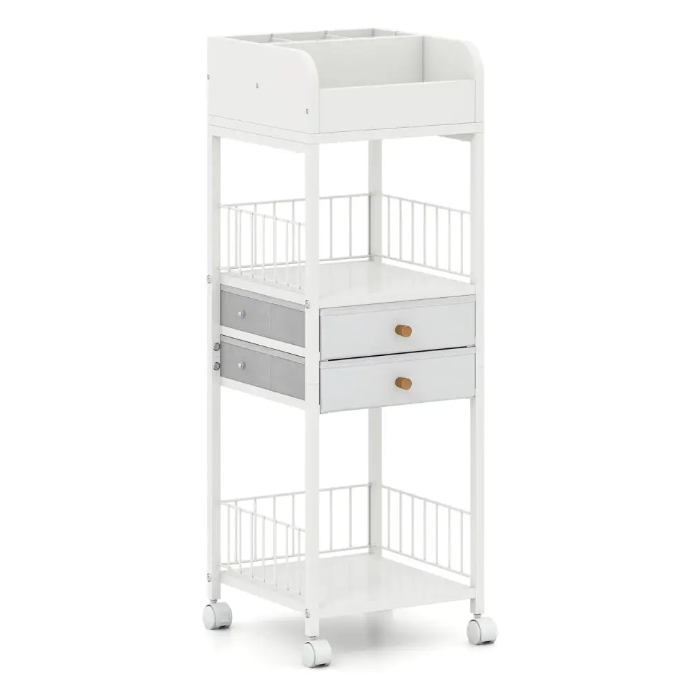 Makeup Organizer Floor Skincare Organizer Cart with Drawers and Storage Shelves-White - White - File Cabinets