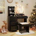 Makeup Vanity Desk Dressing Table and Stool Set with Mirror and Lights-Black - Black - Makeup Vanities