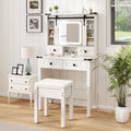 Makeup Vanity Desk with Mirror and Adjustable Storage Shelves-White - White - Makeup Vanities