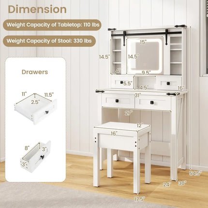 Makeup Vanity Desk with Mirror and Adjustable Storage Shelves-White - White - Makeup Vanities