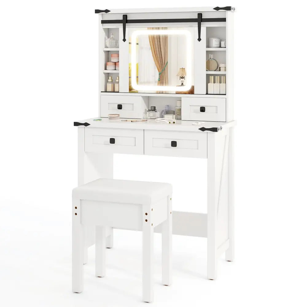 Makeup Vanity Desk with Mirror and Adjustable Storage Shelves-White - White - Makeup Vanities