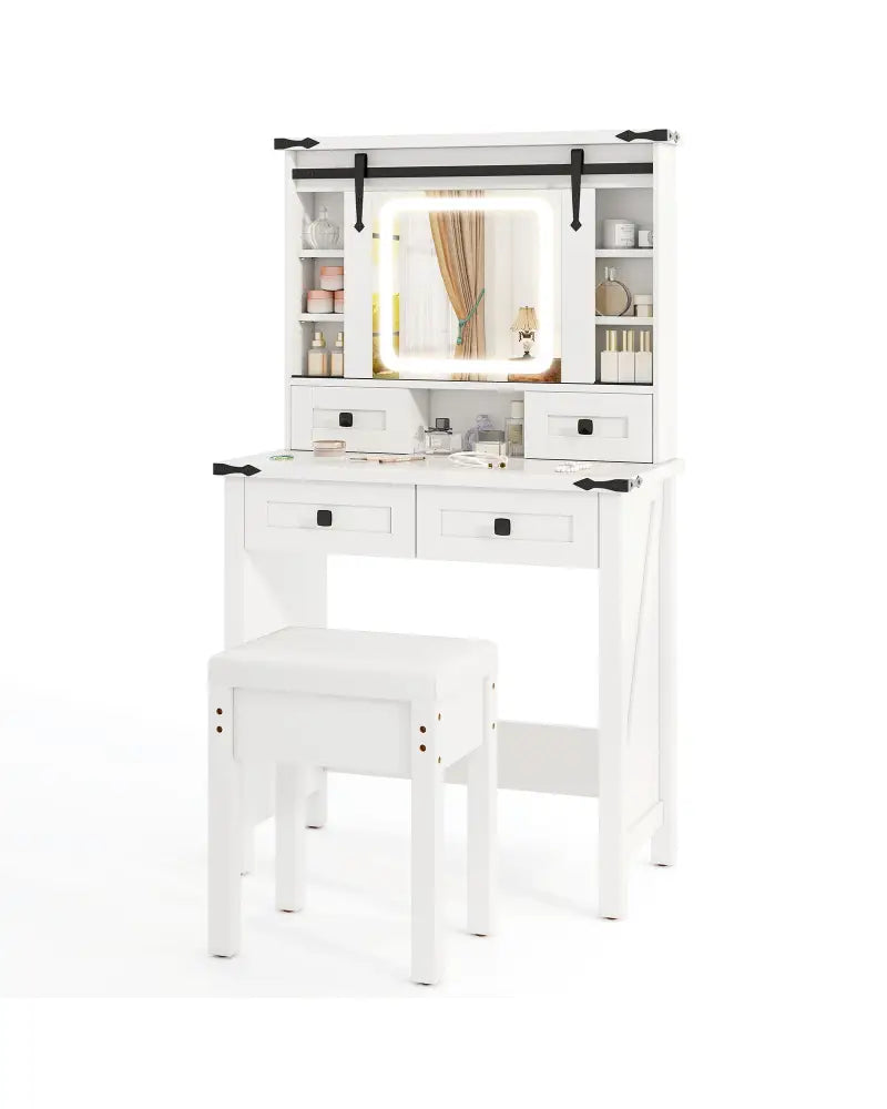 Makeup Vanity Desk with Mirror and Adjustable Storage Shelves-White - White - Makeup Vanities