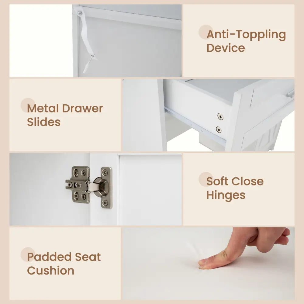 Makeup Vanity Desk with Mirror and Lights Dressing Table and Stool Set-White - White - Makeup Vanities