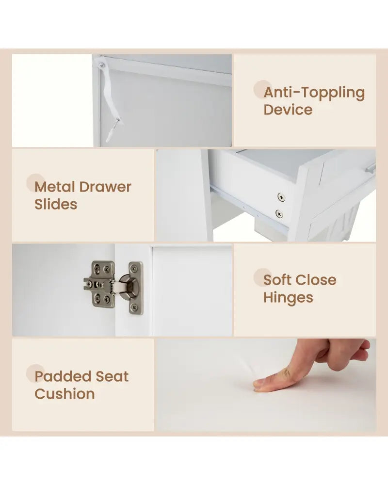 Makeup Vanity Desk with Mirror and Lights Dressing Table and Stool Set-White - White - Makeup Vanities