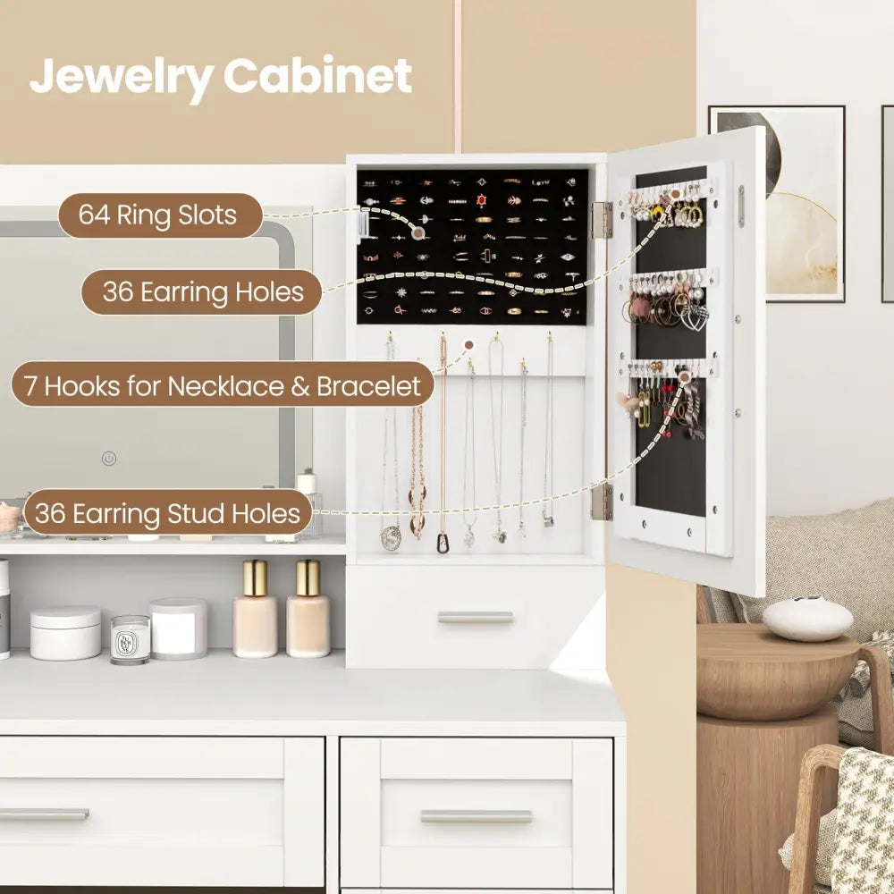 Makeup Vanity Desk with Mirror and Lights Dressing Table and Stool Set-White - White - Makeup Vanities
