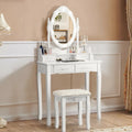 Makeup Vanity Dressing Table Set with Dimmable Bulbs Cushioned Stool-White - White - Makeup Vanities