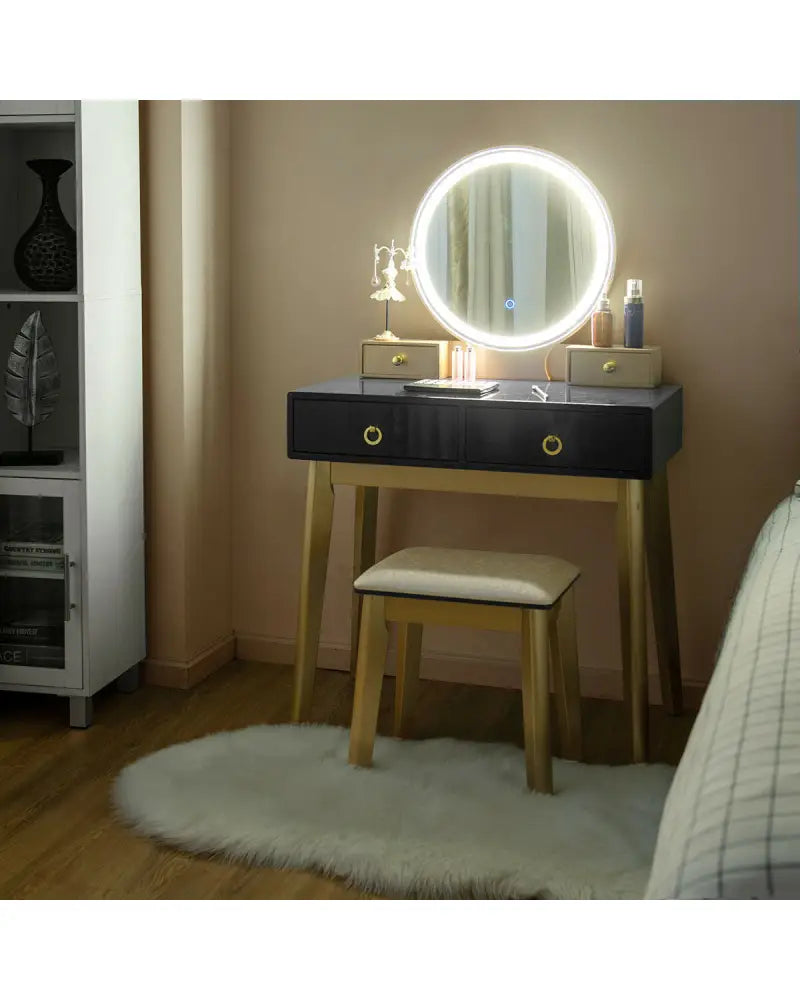 Makeup Vanity Table Set 3 Color Lighting Dressing Table-Black - Black - Makeup Vanities