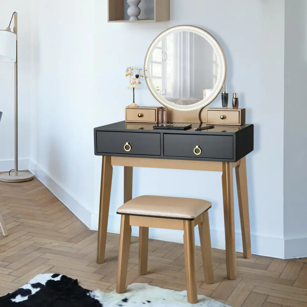 Makeup Vanity Table Set 3 Color Lighting Dressing Table-Black - Black - Makeup Vanities