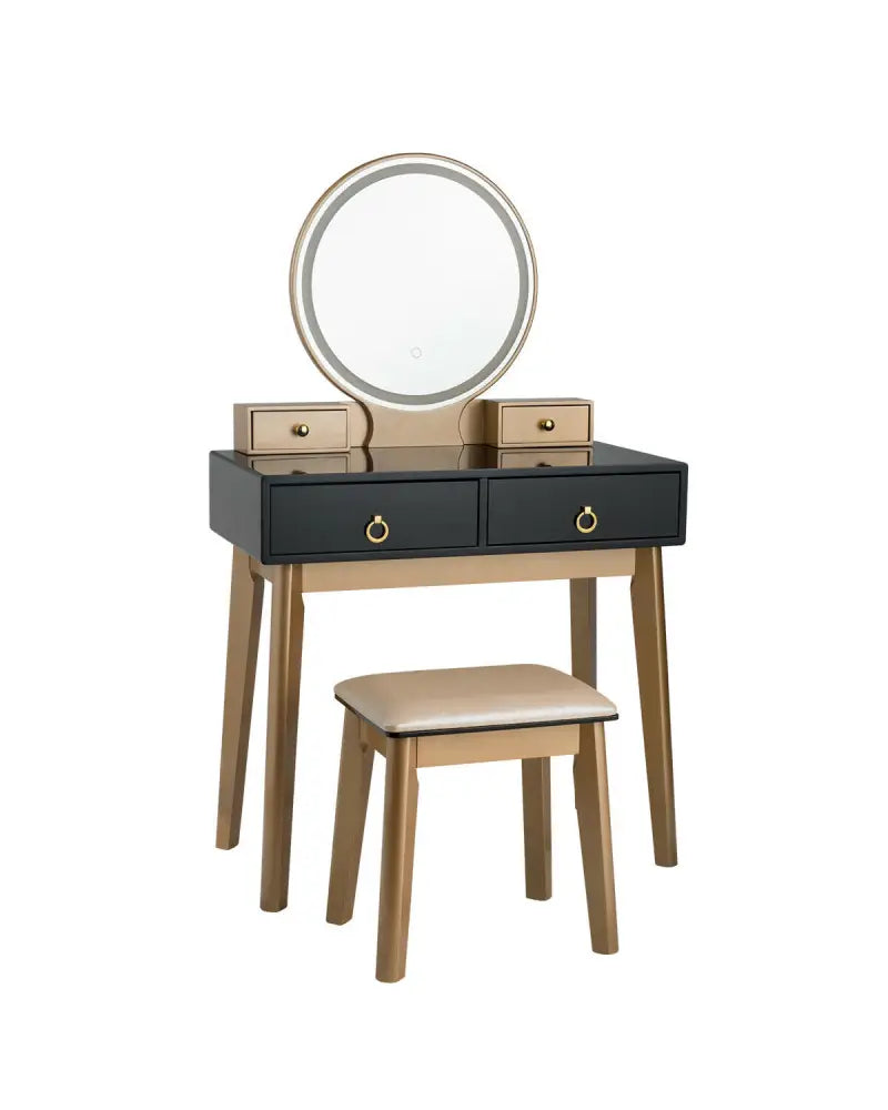Makeup Vanity Table Set 3 Color Lighting Dressing Table-Black - Black - Makeup Vanities