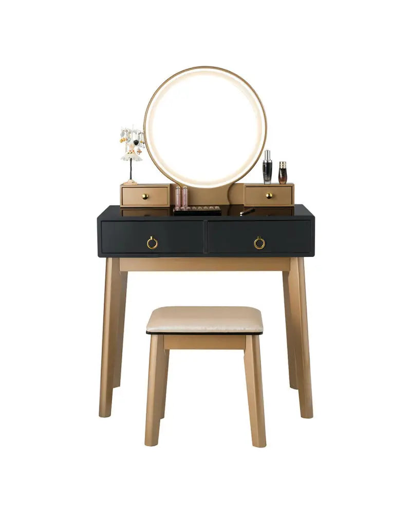 Makeup Vanity Table Set 3 Color Lighting Dressing Table-Black - Black - Makeup Vanities