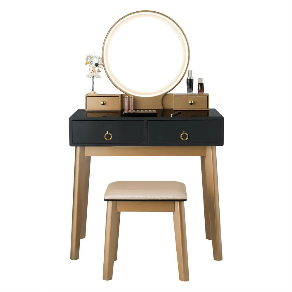 Makeup Vanity Table Set 3 Color Lighting Dressing Table-Black - Black - Makeup Vanities