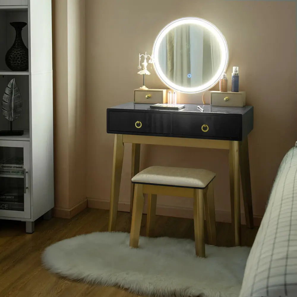 Makeup Vanity Table Set 3 Color Lighting Dressing Table-Black - Black - Makeup Vanities