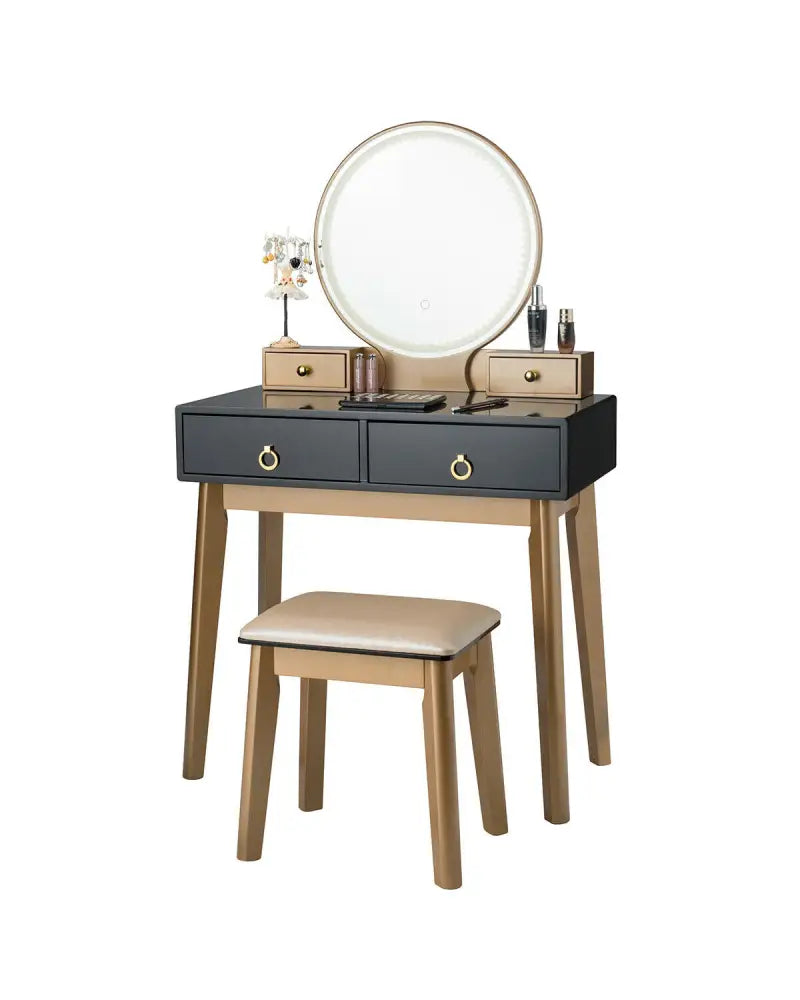 Makeup Vanity Table Set 3 Color Lighting Dressing Table-Black - Black - Makeup Vanities