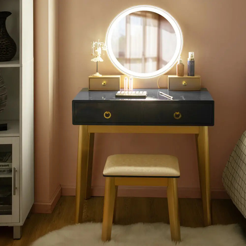 Makeup Vanity Table Set 3 Color Lighting Dressing Table-Black - Black - Makeup Vanities