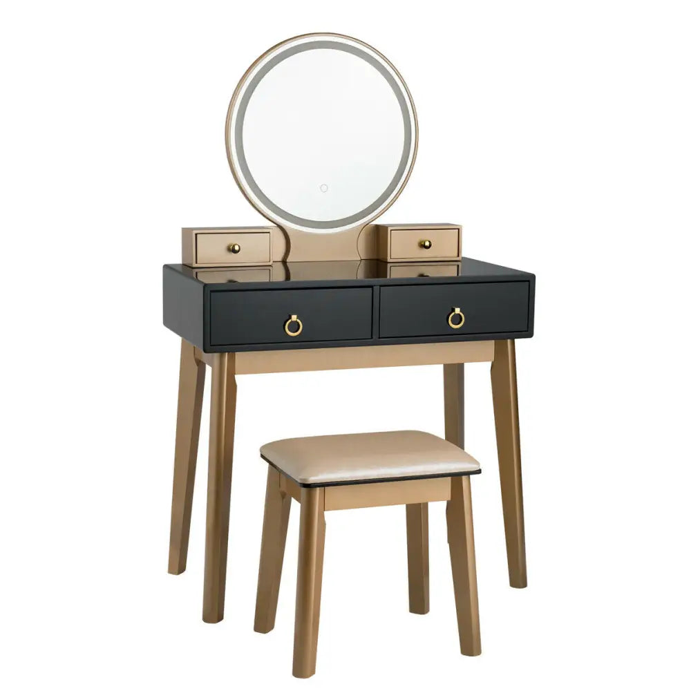 Makeup Vanity Table Set 3 Color Lighting Dressing Table-Black - Black - Makeup Vanities