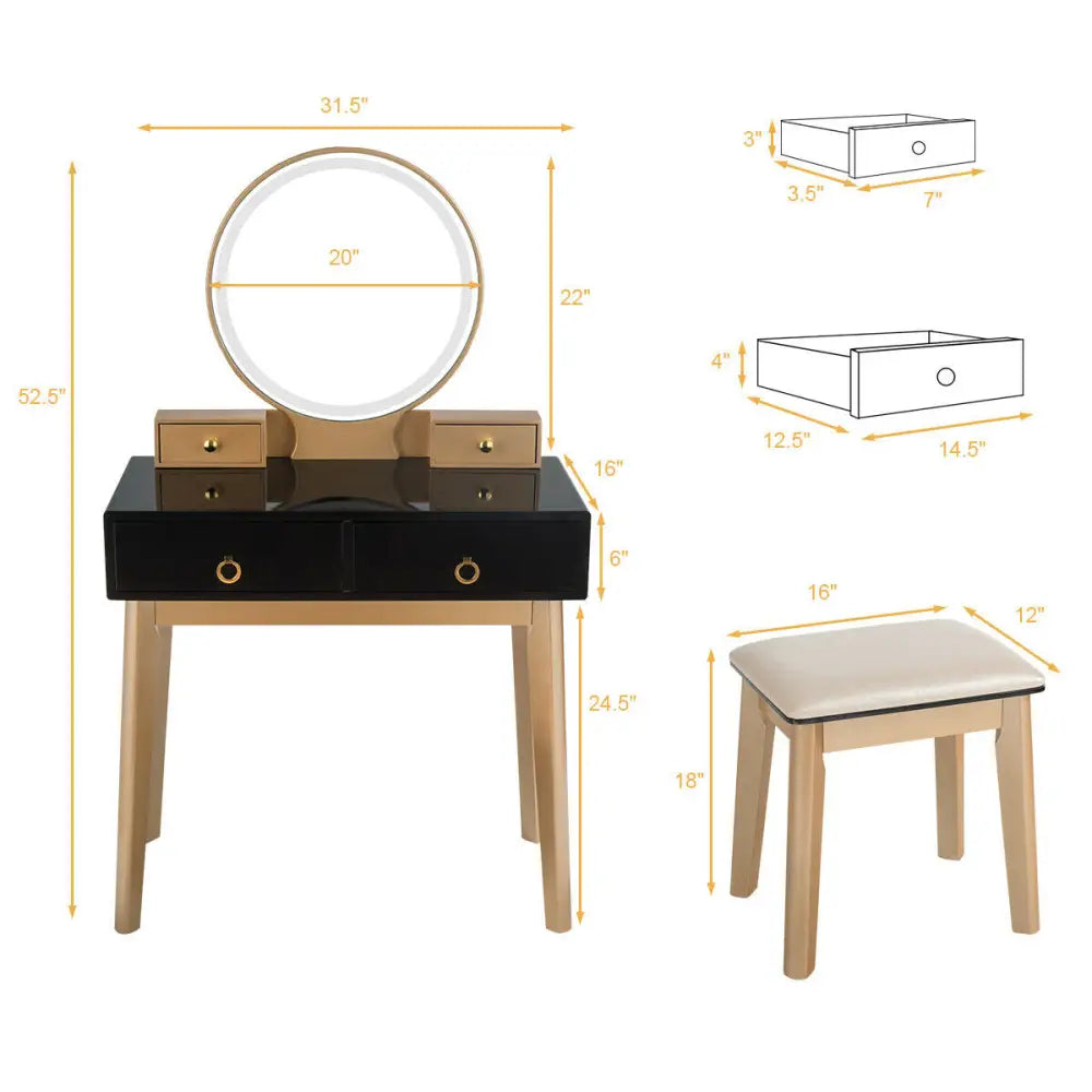 Makeup Vanity Table Set 3 Color Lighting Dressing Table-Black - Black - Makeup Vanities
