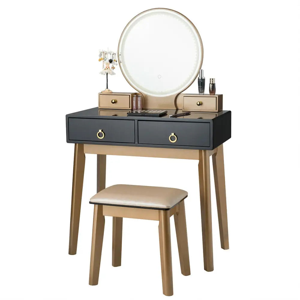 Makeup Vanity Table Set 3 Color Lighting Dressing Table-Black - Black - Makeup Vanities