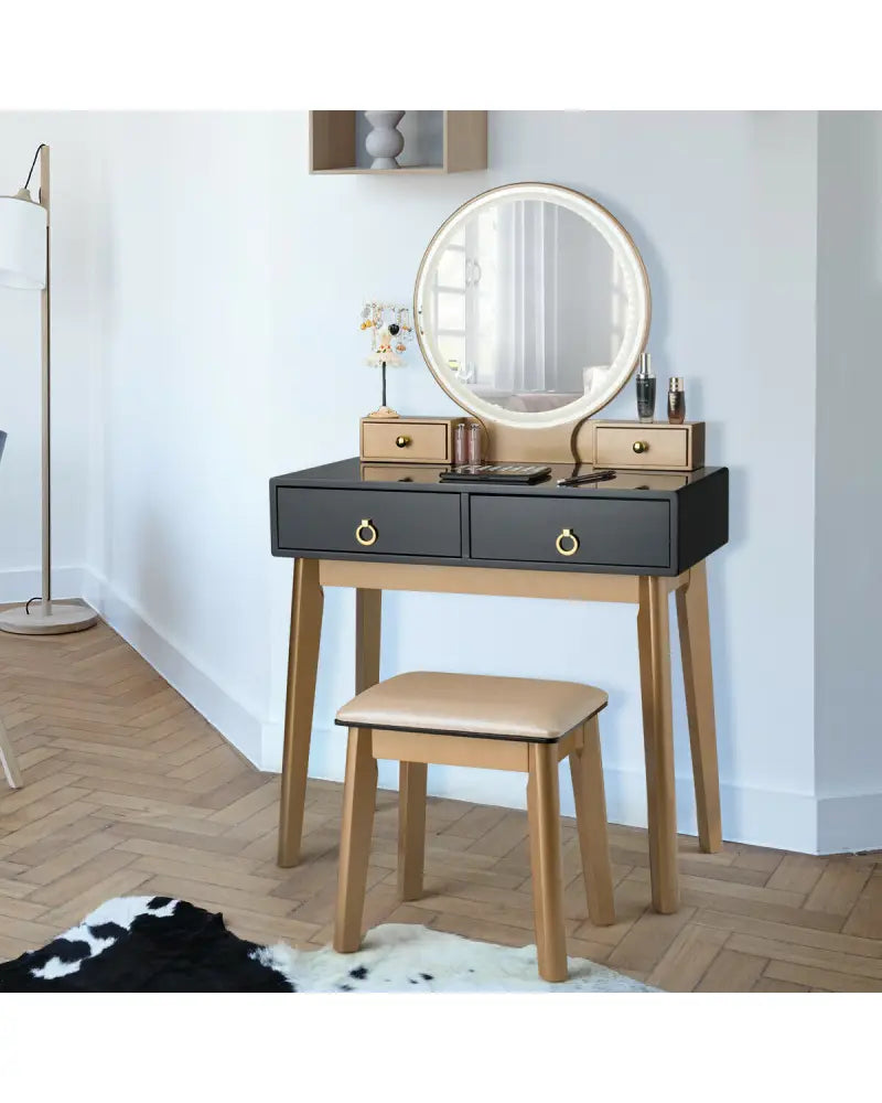 Makeup Vanity Table Set 3 Color Lighting Dressing Table-Black - Black - Makeup Vanities