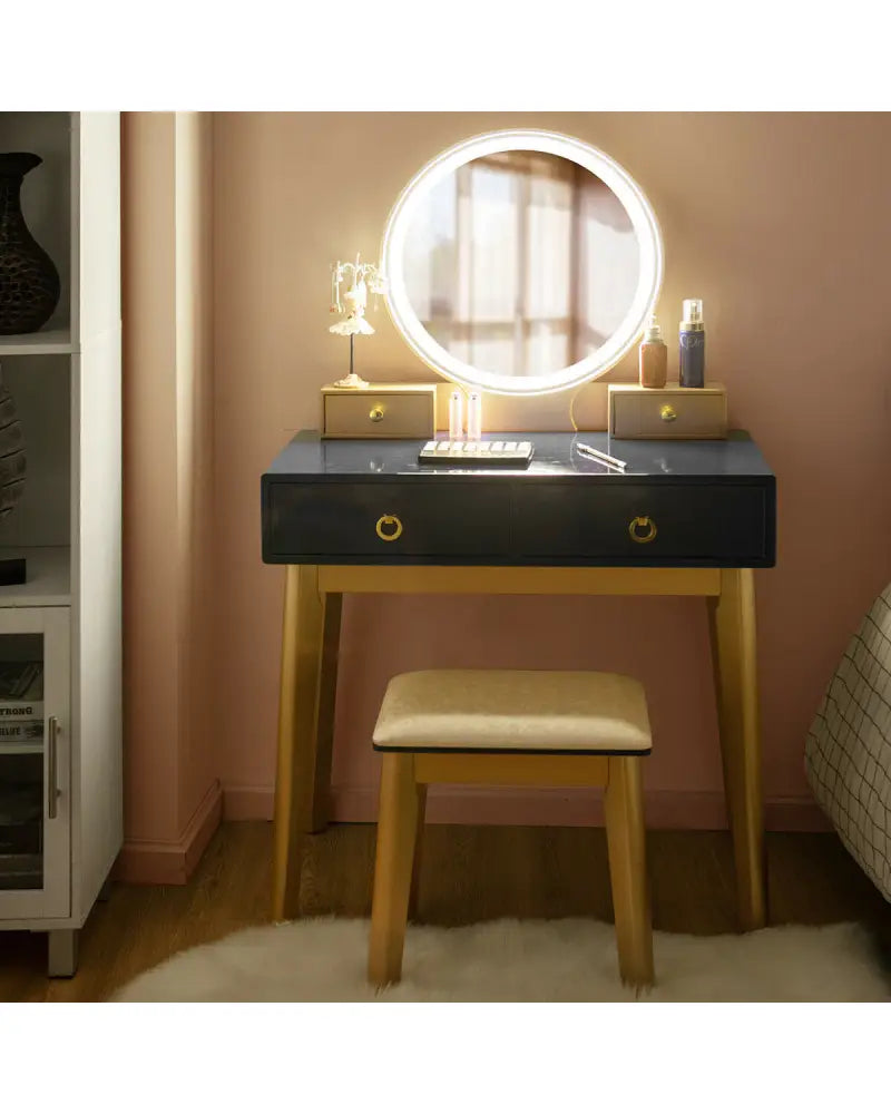Makeup Vanity Table Set 3 Color Lighting Dressing Table-Black - Black - Makeup Vanities