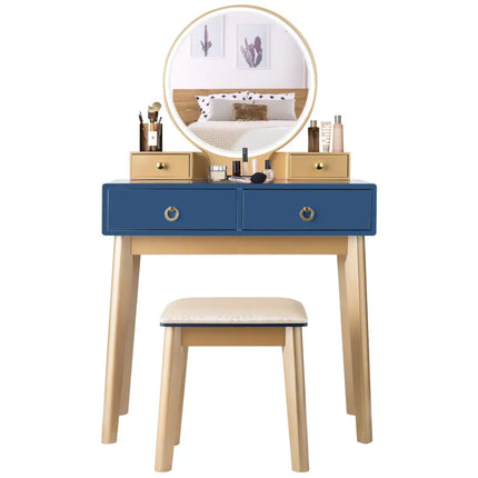 Makeup Vanity Table Set 3 Color Lighting Dressing Table-Blue - Blue - Makeup Vanities