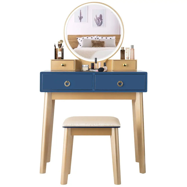 Makeup Vanity Table Set 3 Color Lighting Dressing Table-Blue - Blue - Makeup Vanities